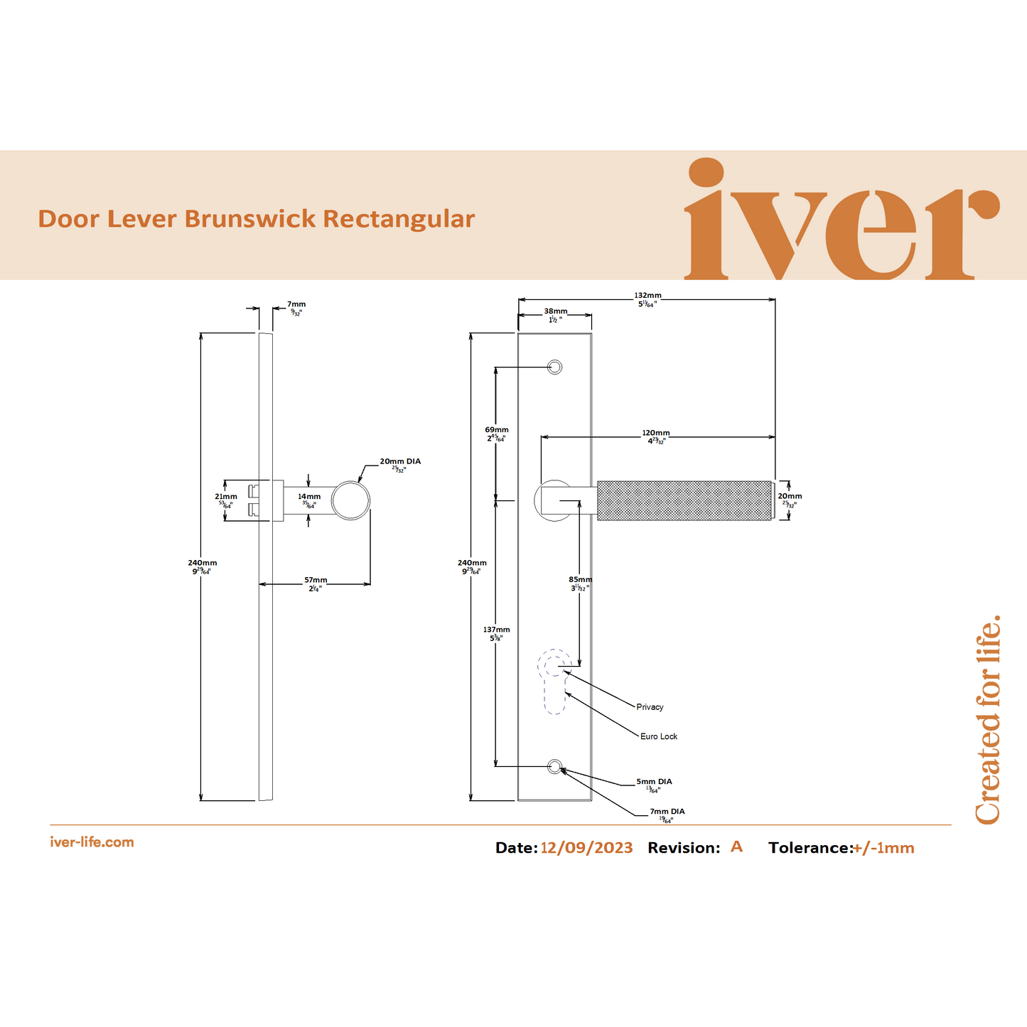 Iver Door Handle Brunswick Rectangular Privacy Brushed Chrome Privacy Kit