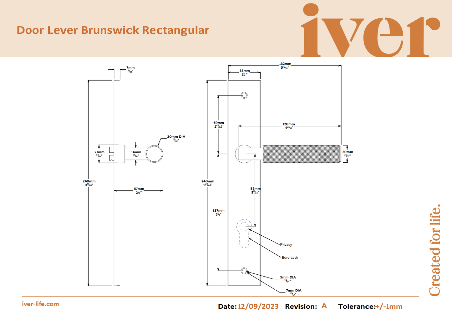 Iver Door Handle Brunswick Rectangular Privacy Signature Brass