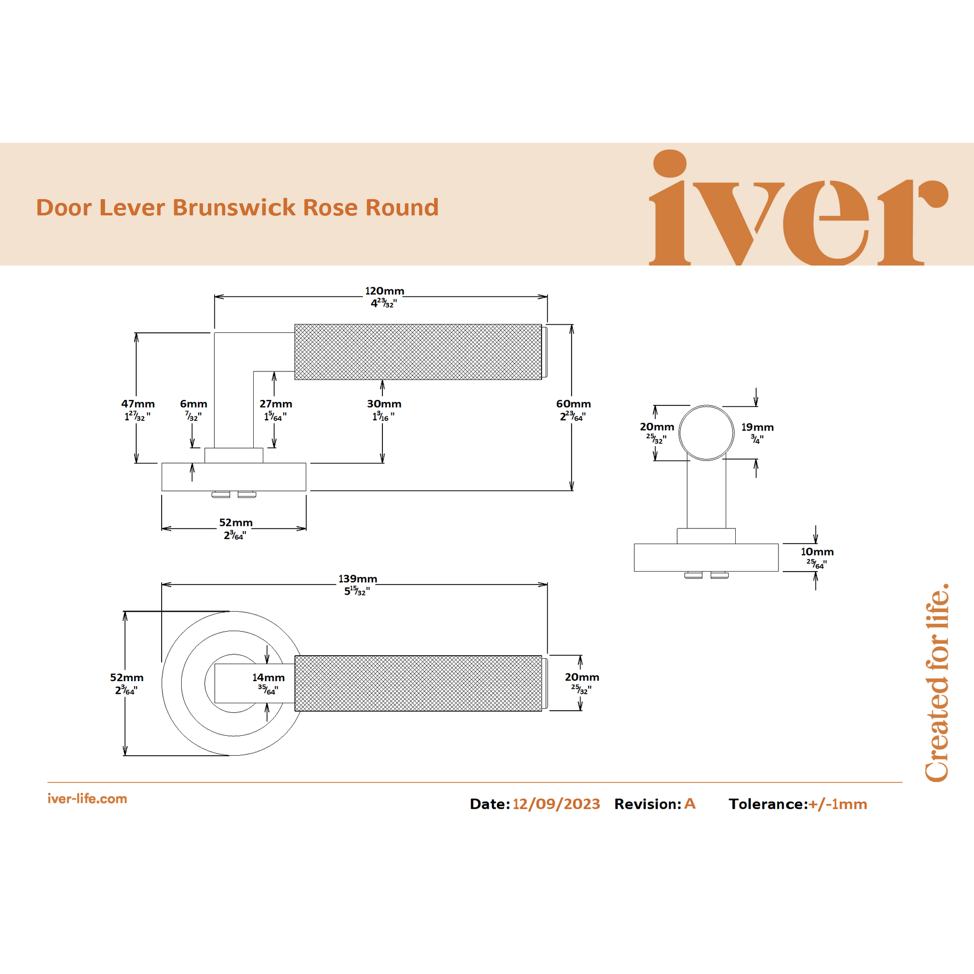 Iver Door Handle Brunswick Rose Round Brushed Chrome Inbuilt Privacy Kit