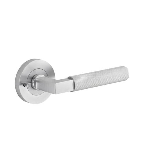 Iver Door Handle Brunswick Rose Round Brushed Chrome Inbuilt Privacy Kit