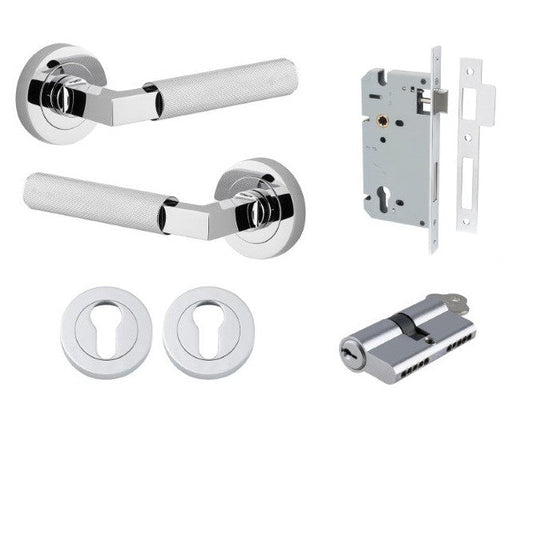 Iver Door Handle Brunswick Rose Round Pair Key/Key Polished Chrome Entrance Kit