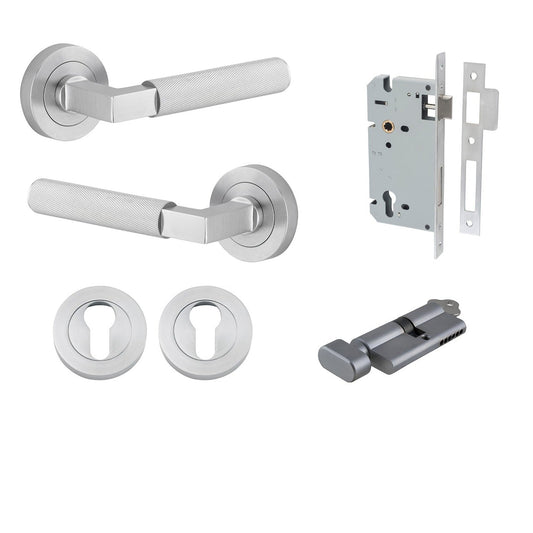 Iver Door Handle Brunswick Rose Round Pair Key/Thumb Brushed Chrome Entrance Kit