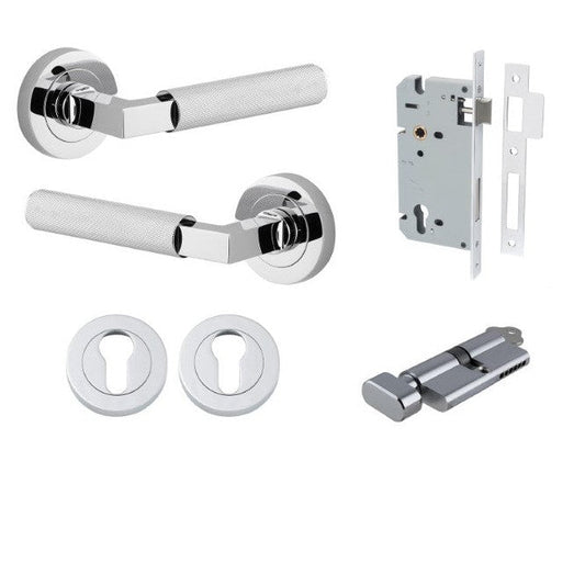 Iver Door Handle Brunswick Rose Round Pair Key/Thumb Polished Chrome Entrance Kit