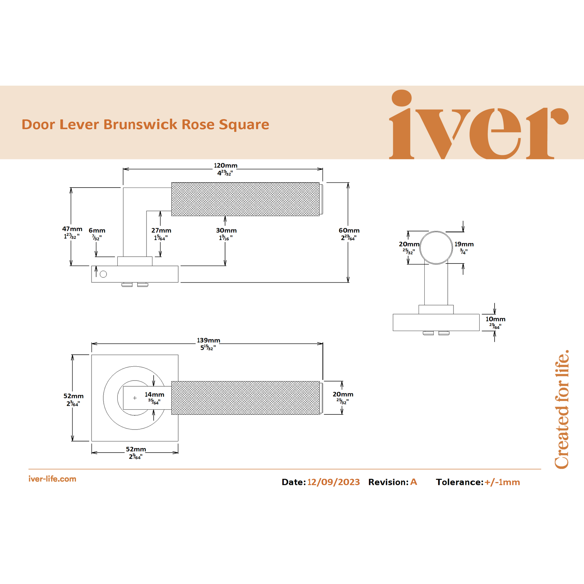 Iver Door Handle Brunswick Rose Square Brushed Chrome Inbuilt Privacy Kit