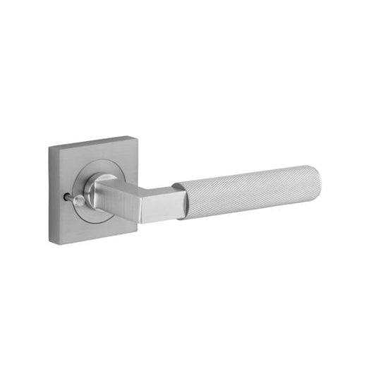 Iver Door Handle Brunswick Rose Square Brushed Chrome Inbuilt Privacy Kit