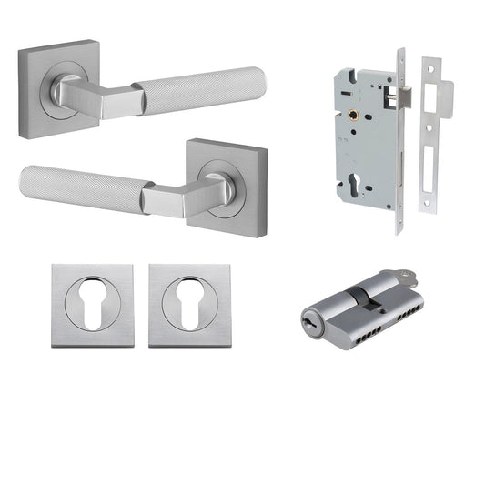 Iver Door Handle Brunswick Rose Square Pair Key/Key Brushed Chrome Entrance Kit