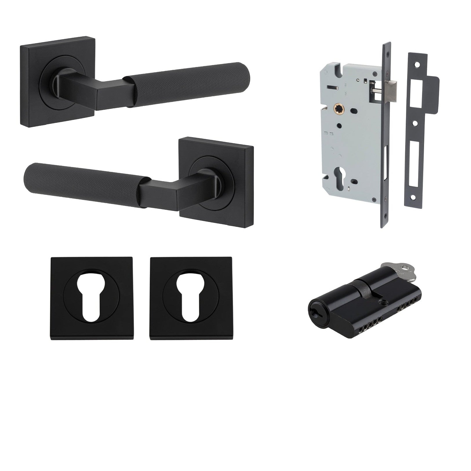 Iver Door Handle Brunswick Rose Square Pair Key/Key Matt Black Entrance Kit