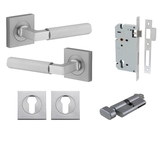 Iver Door Handle Brunswick Rose Square Pair Key/Thumb Brushed Chrome Entrance Kit