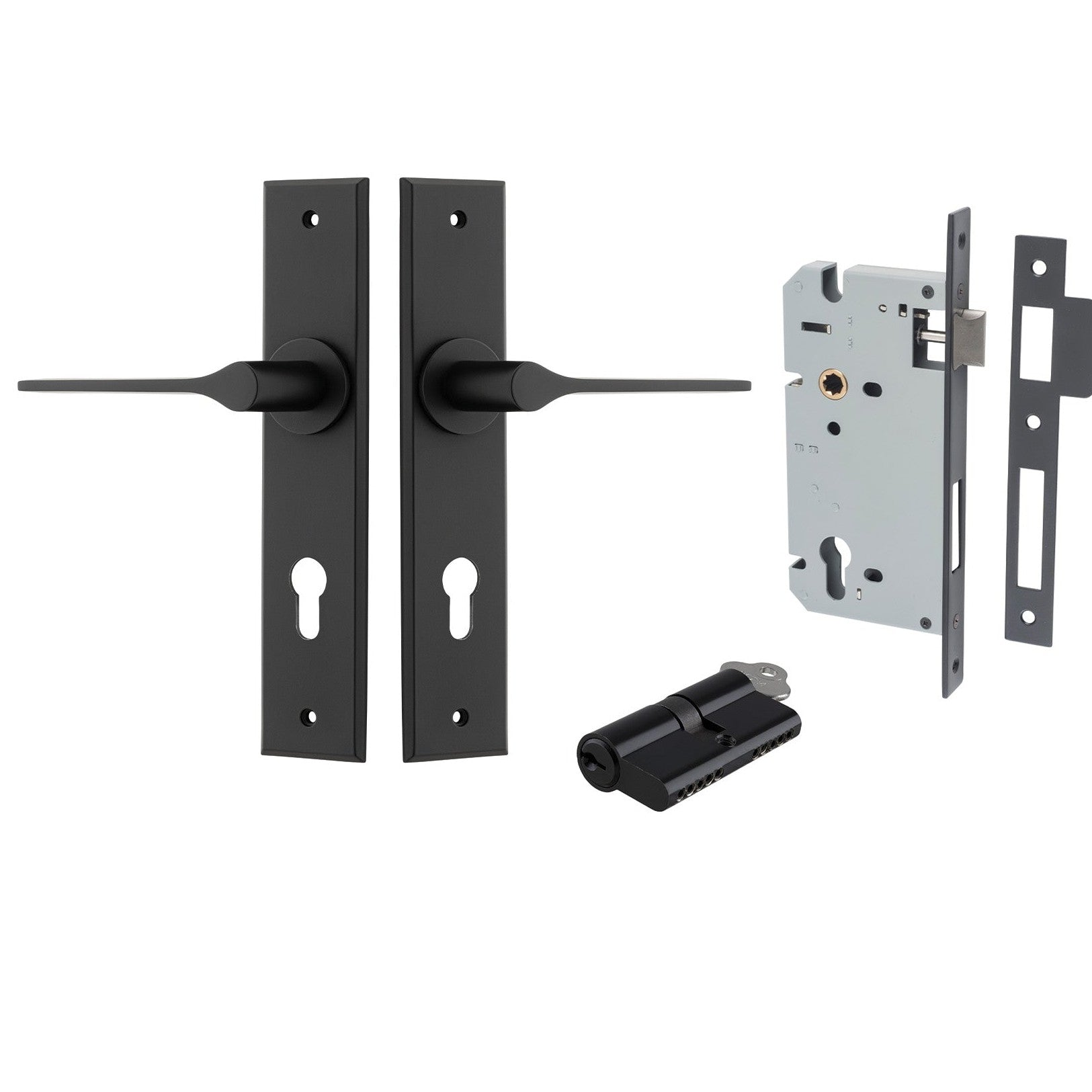 Iver Door Handle Como Chamfered Key/Key Matt Black Entrance Kit