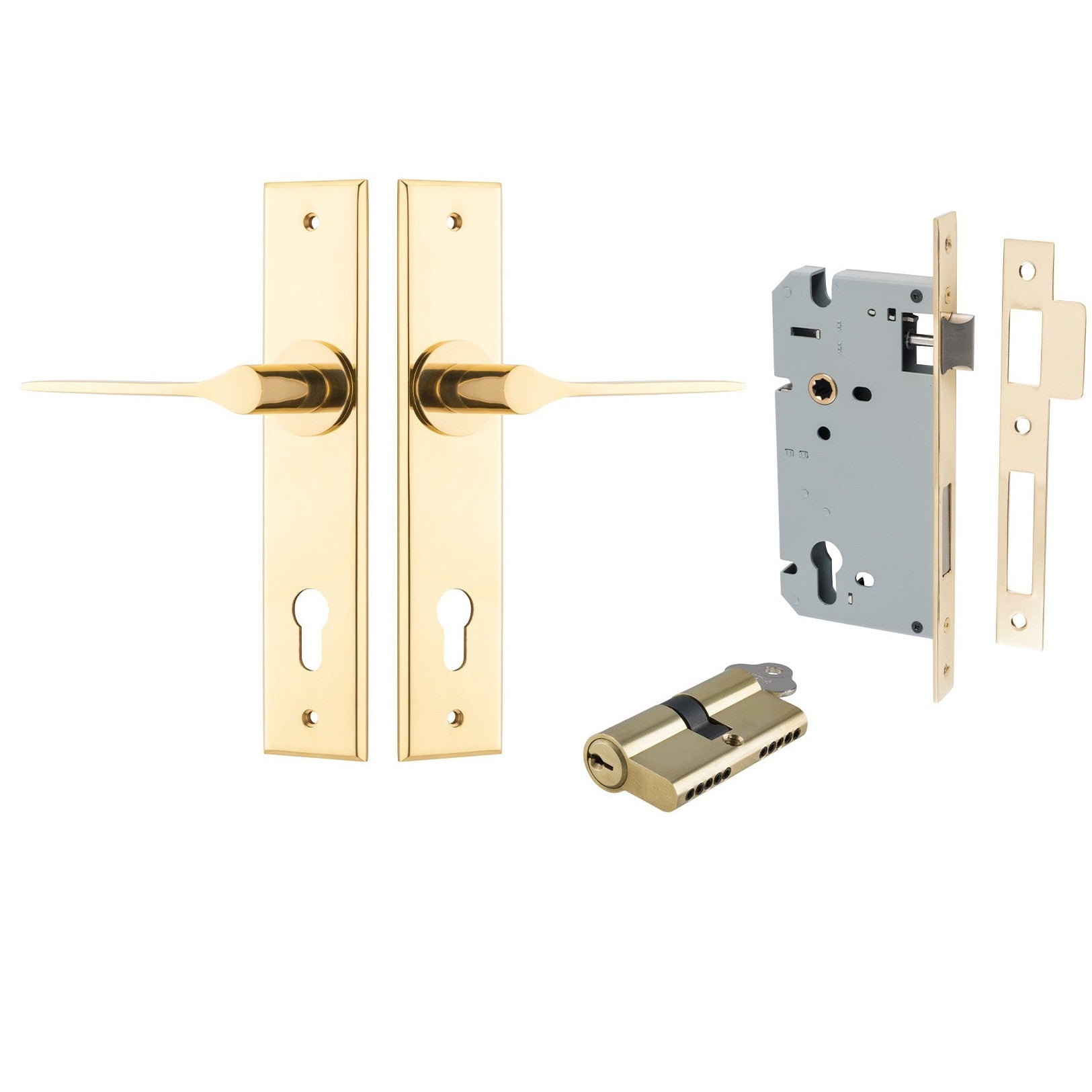 Iver Door Handle Como Chamfered Key/Key Polished Brass Entrance Kit