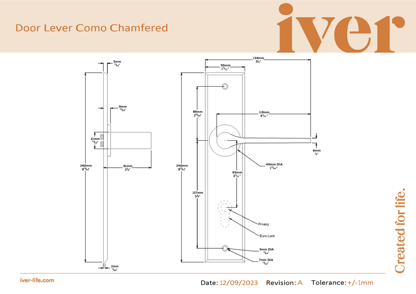 Iver Door Handle Como Chamfered Key/Key Polished Chrome Entrance Kit