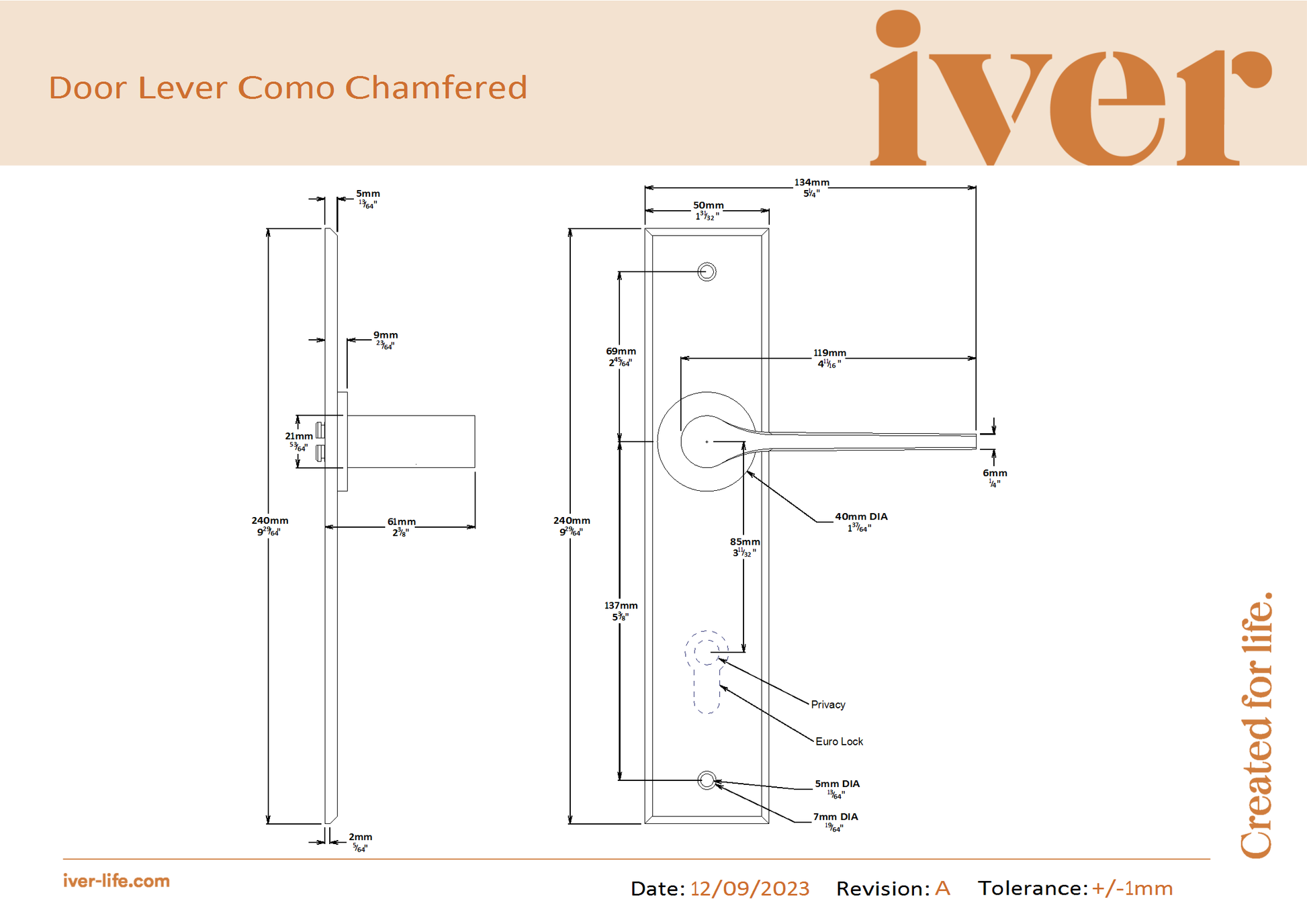 Iver Door Handle Como Chamfered Key/Key Polished Chrome Entrance Kit