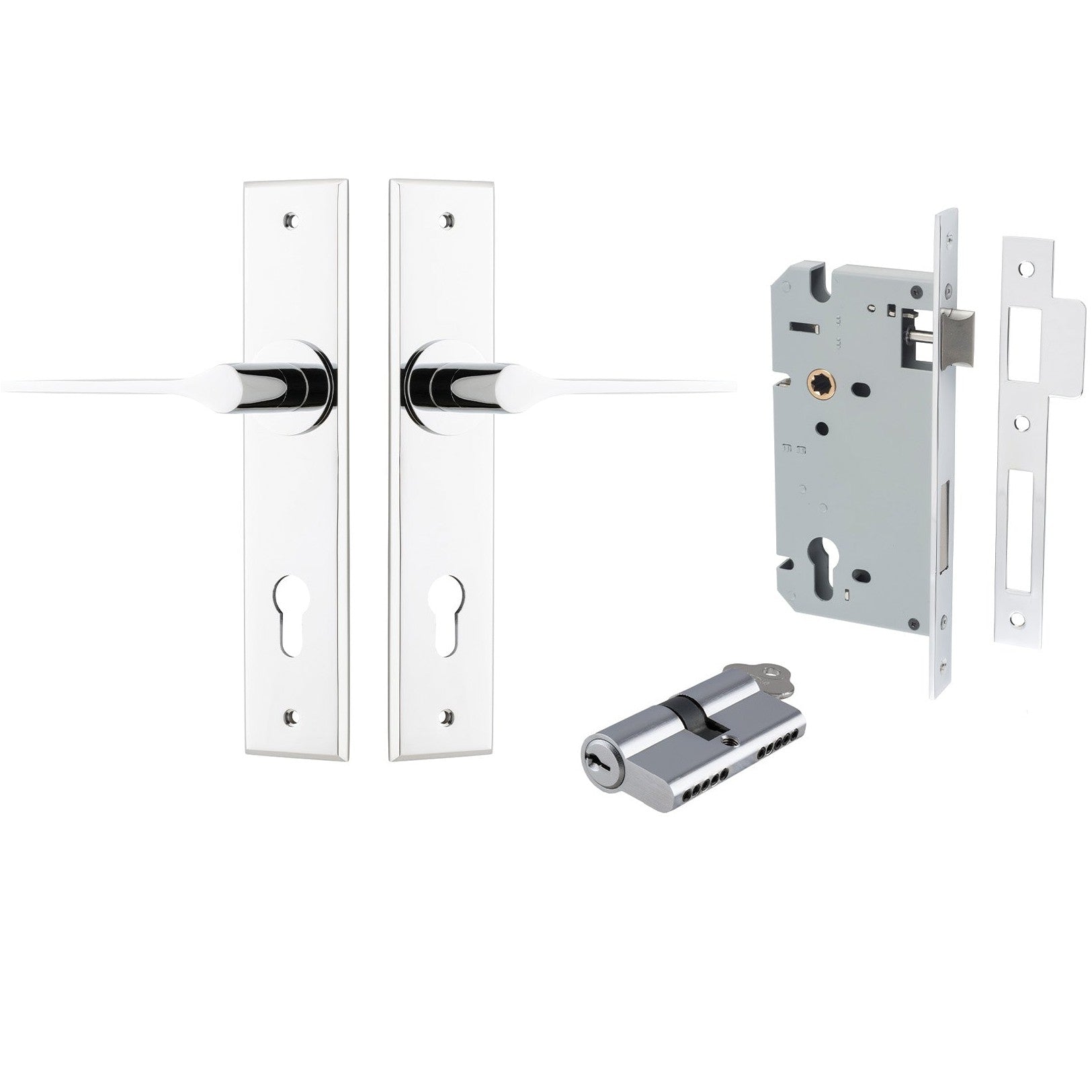 Iver Door Handle Como Chamfered Key/Key Polished Chrome Entrance Kit