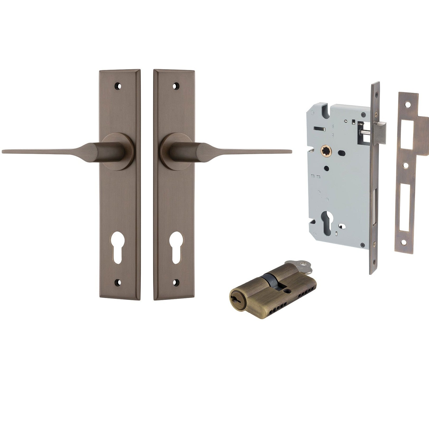 Iver Door Handle Como Chamfered Key/Key Signature Brass Entrance Kit