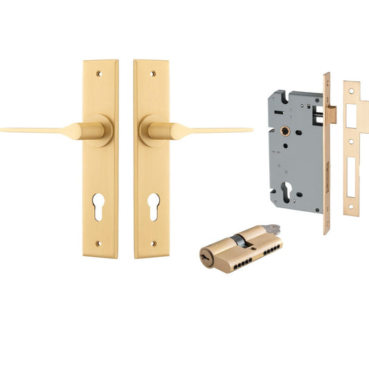 Iver Door Handle Como Chamfered Key/Thumb Brushed Brass Entrance Kit