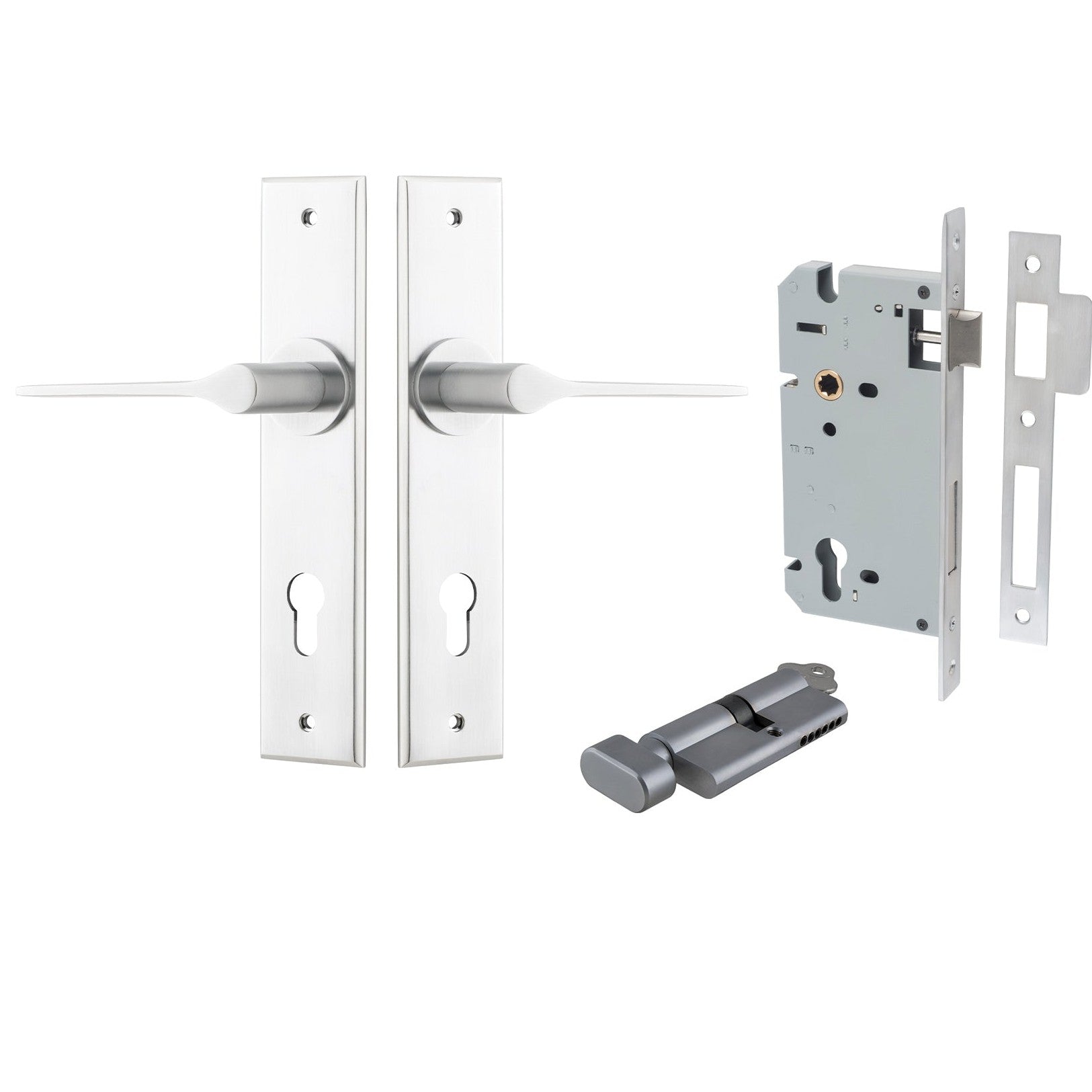 Iver Door Handle Como Chamfered Key/Thumb Brushed Chrome Entrance Kit