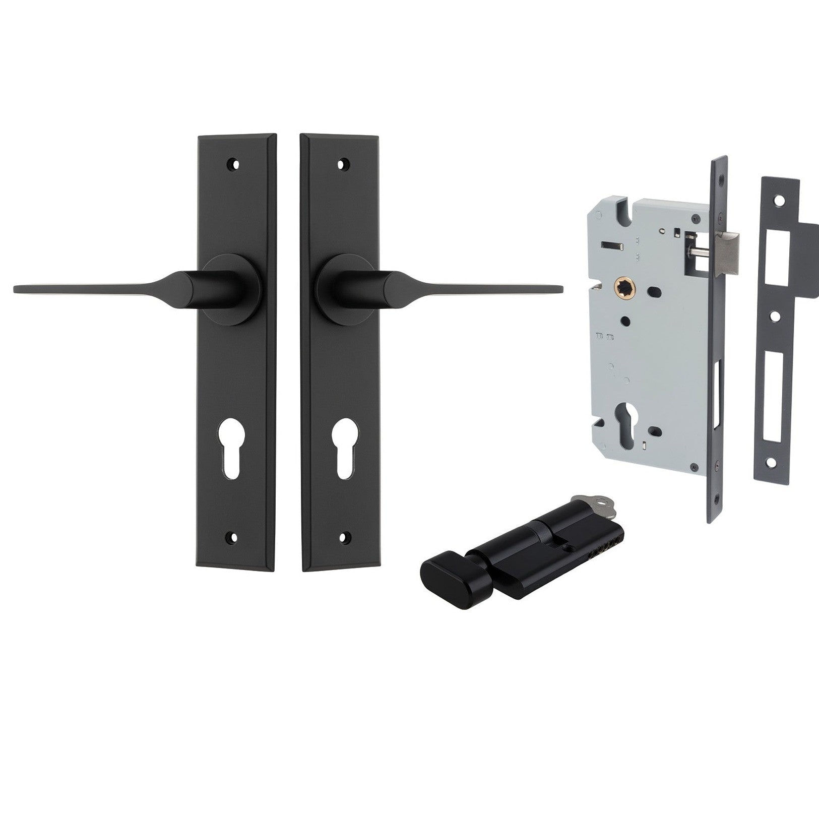 Iver Door Handle Como Chamfered Key/Thumb Matt Black Entrance Kit