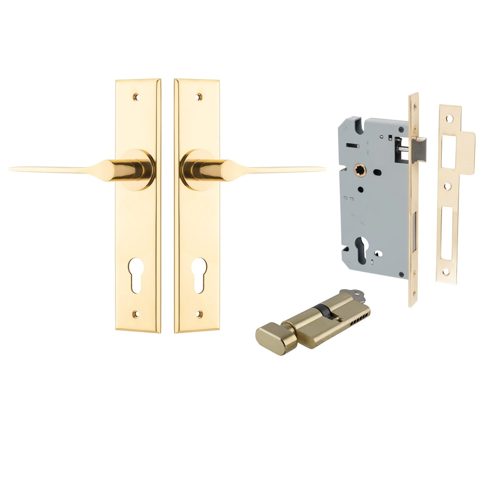 Iver Door Handle Como Chamfered Key/Thumb Polished Brass Entrance Kit