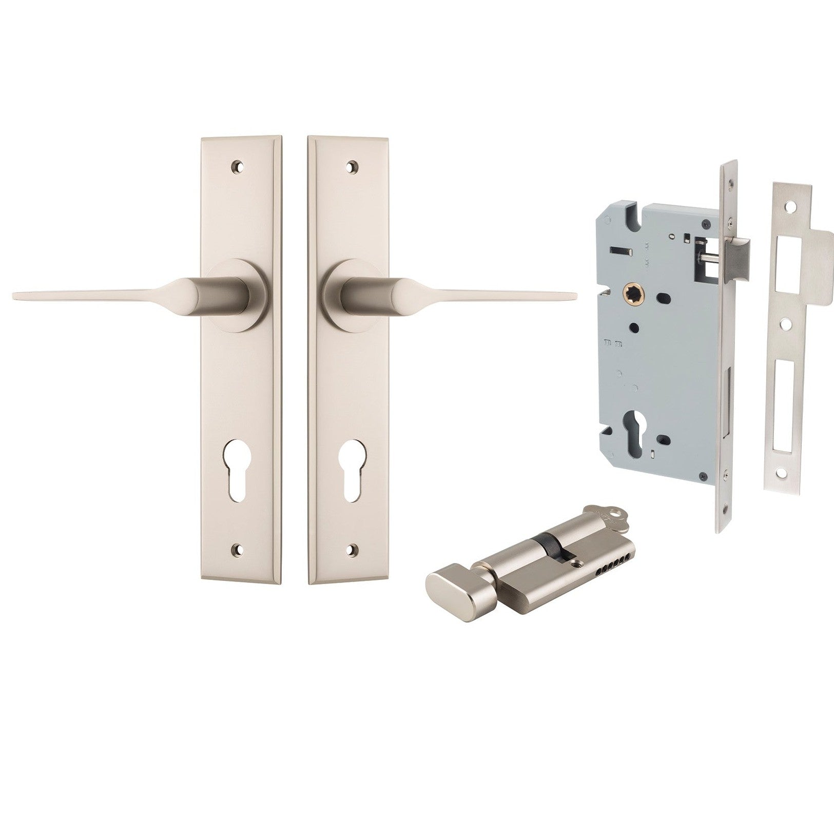 Iver Door Handle Como Chamfered Key/Thumb Satin Nickel Entrance Kit