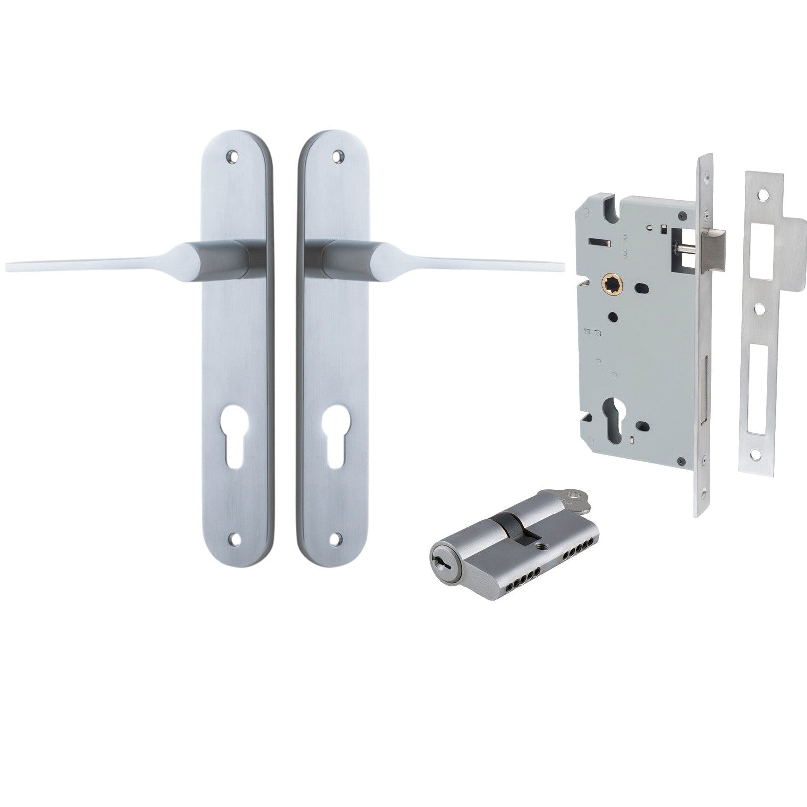 Iver Door Handle Como Oval Euro Pair Key/Key Brushed Chrome Entrance Kit