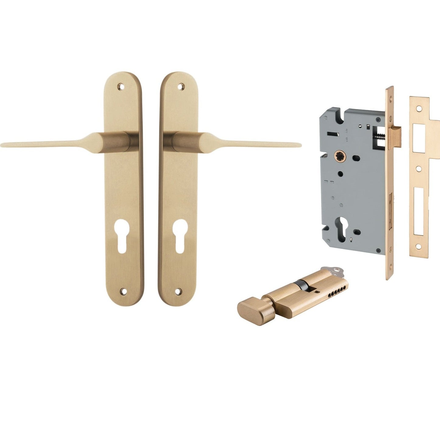 Iver Door Handle Como Oval Euro Pair Key/Thumb Brushed Brass Entrance Kit