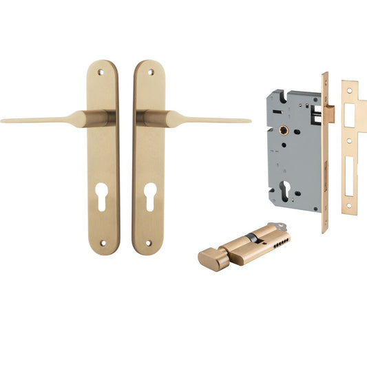 Iver Door Handle Como Oval Euro Pair Key/Thumb Brushed Brass Entrance Kit