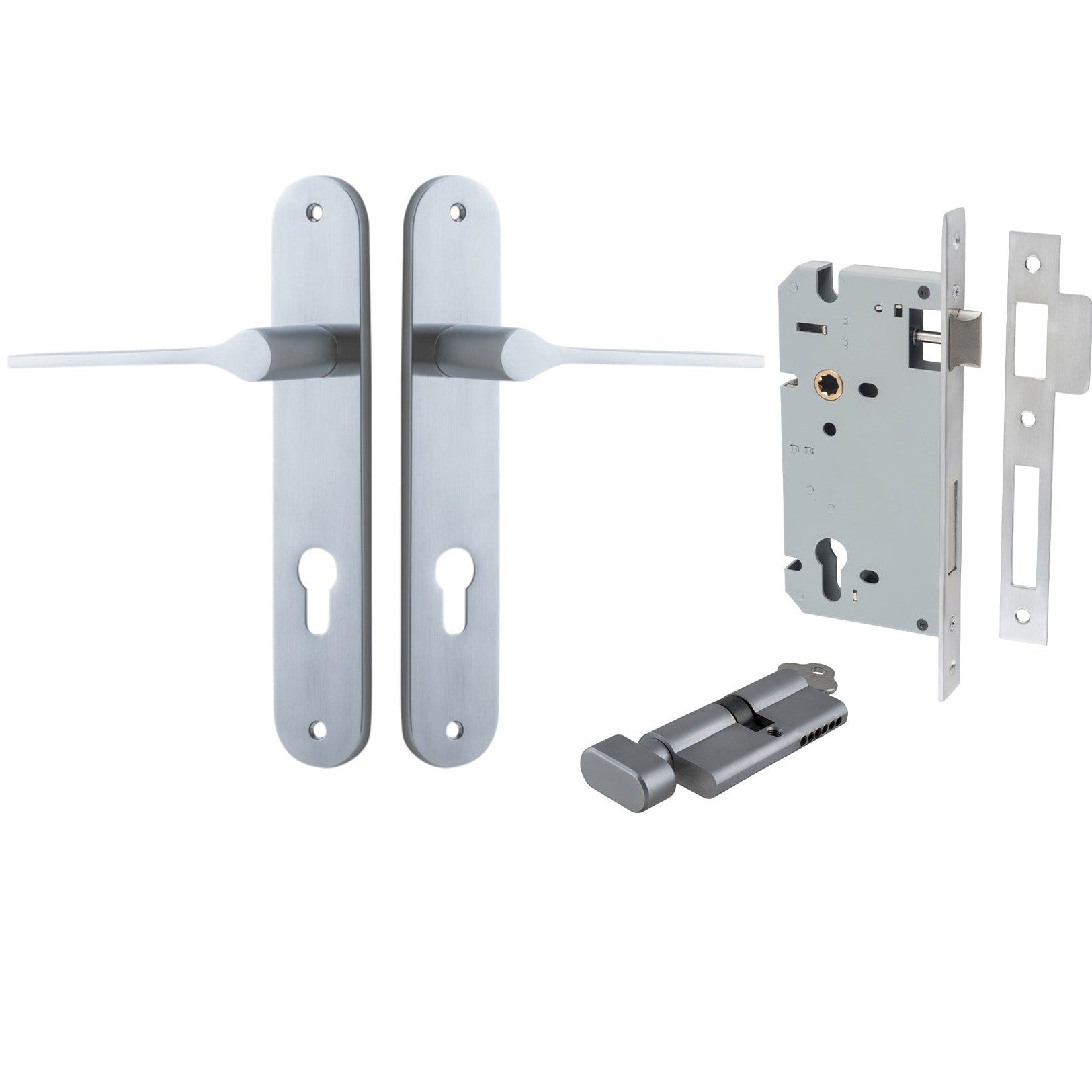 Iver Door Handle Como Oval Euro Pair Key/Thumb Brushed Chrome Entrance Kit