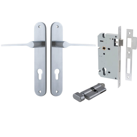 Iver Door Handle Como Oval Euro Pair Key/Thumb Brushed Chrome Entrance Kit