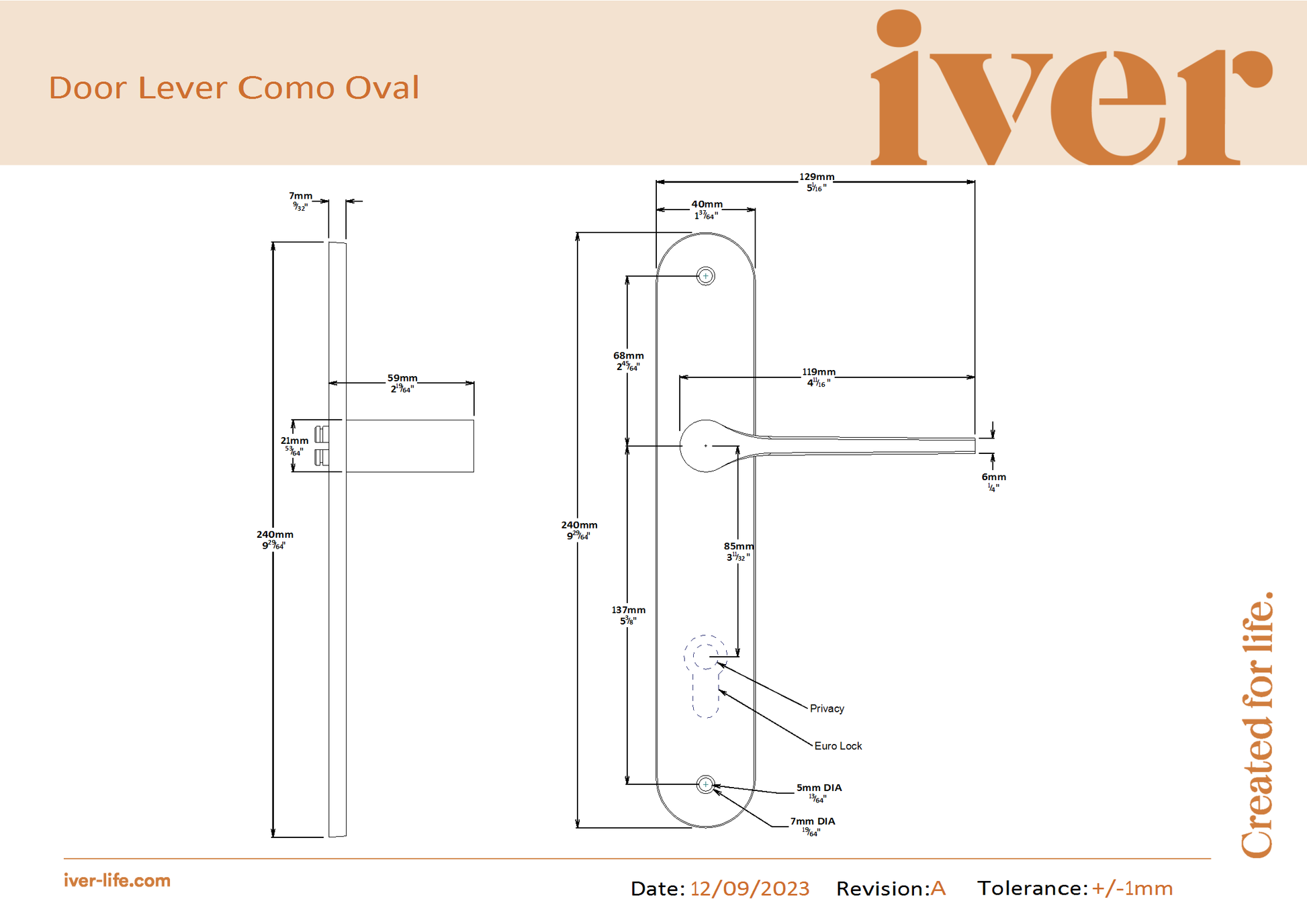 Iver Door Handle Como Oval Privacy Polished Chrome Privacy Kit