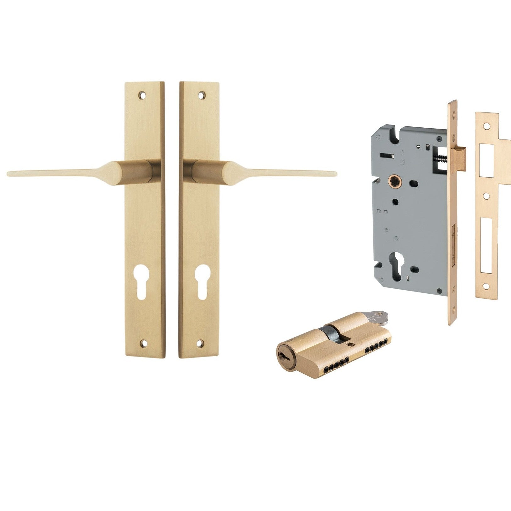 Iver Door Handle Como Rectangular Euro Pair Key/Key Brushed Brass Entrance Kit