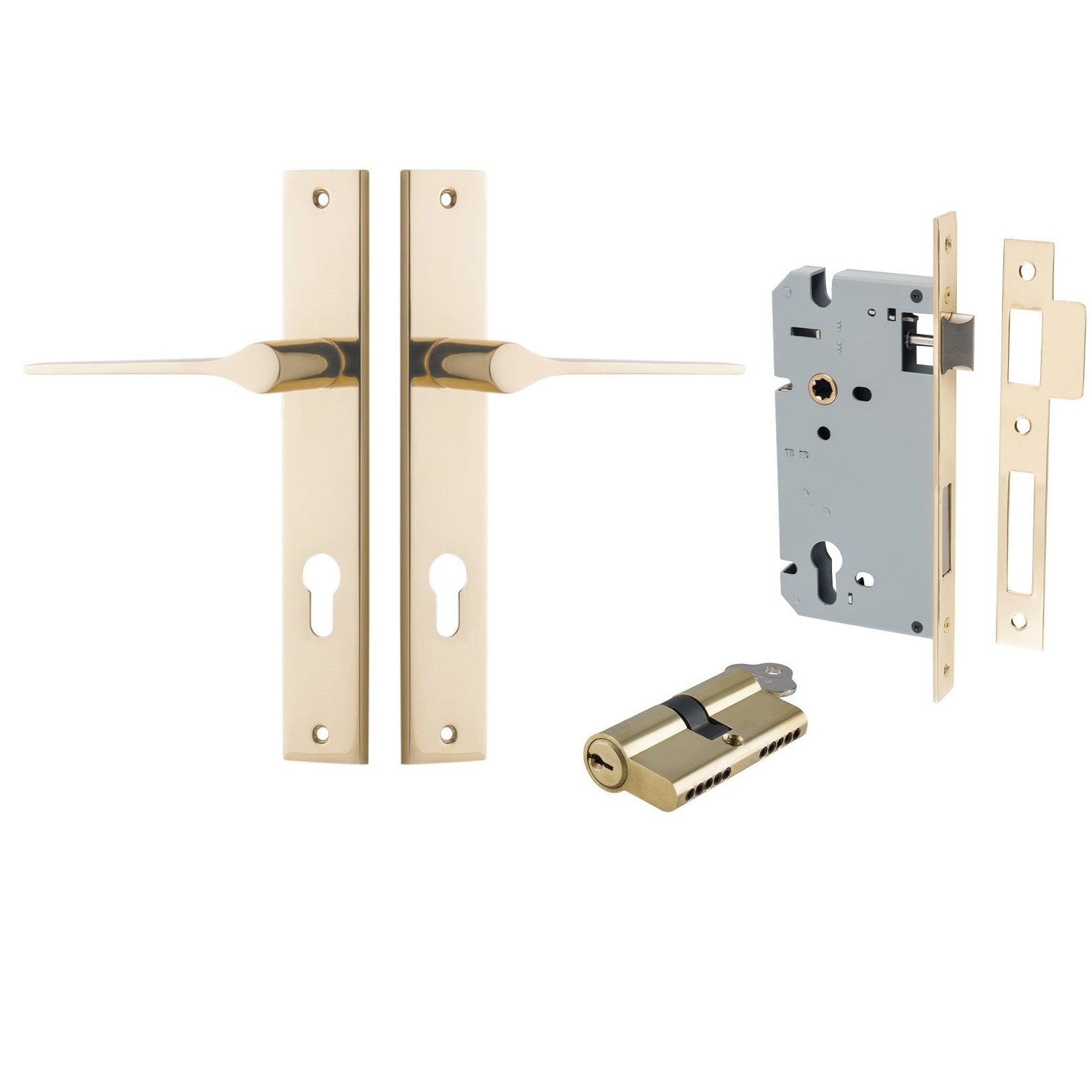 Iver Door Handle Como Rectangular Euro Pair Key/Key Polished Brass Entrance Kit