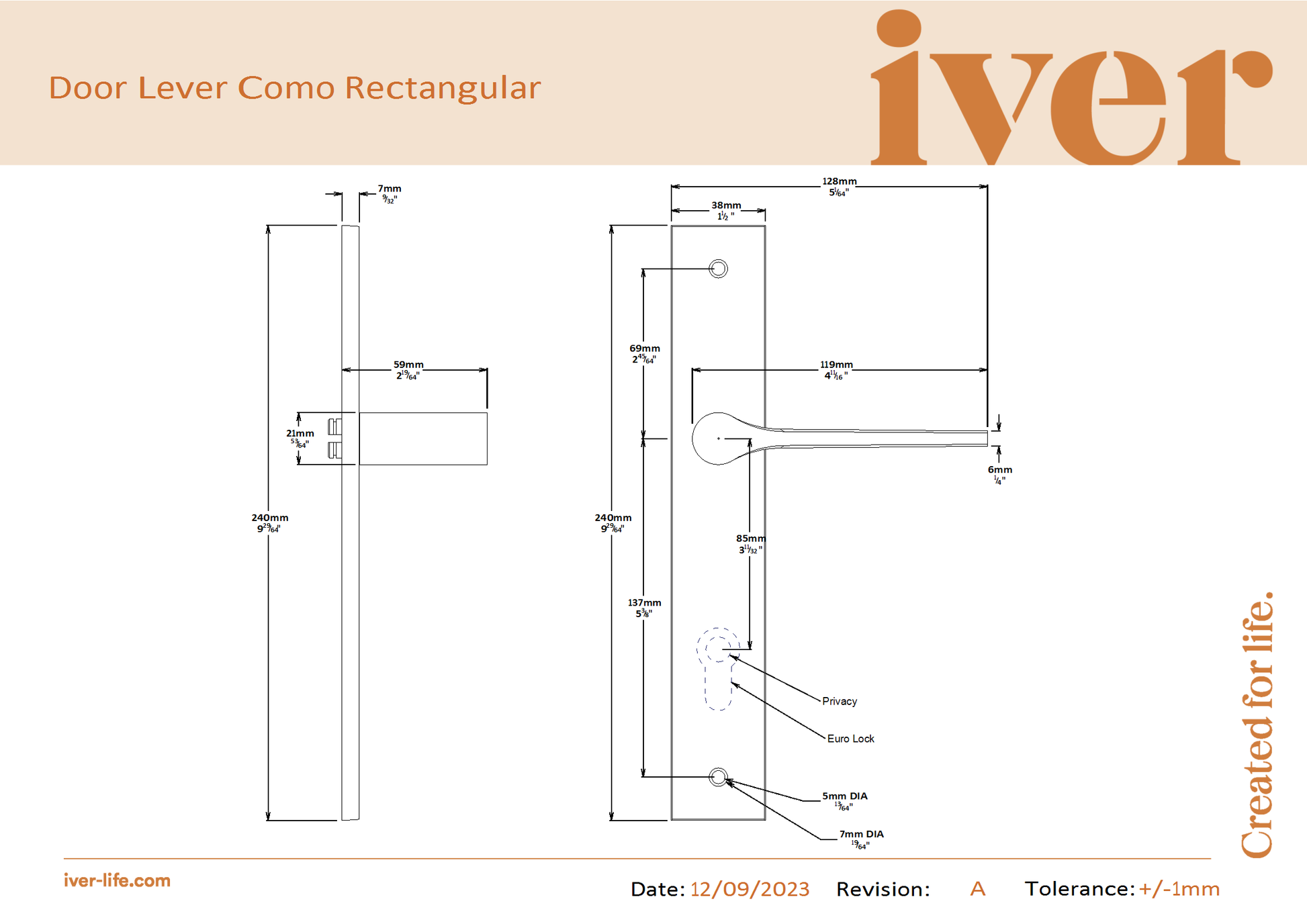 Iver Door Handle Como Rectangular Euro Pair Key/Key Polished Chrome Entrance Kit