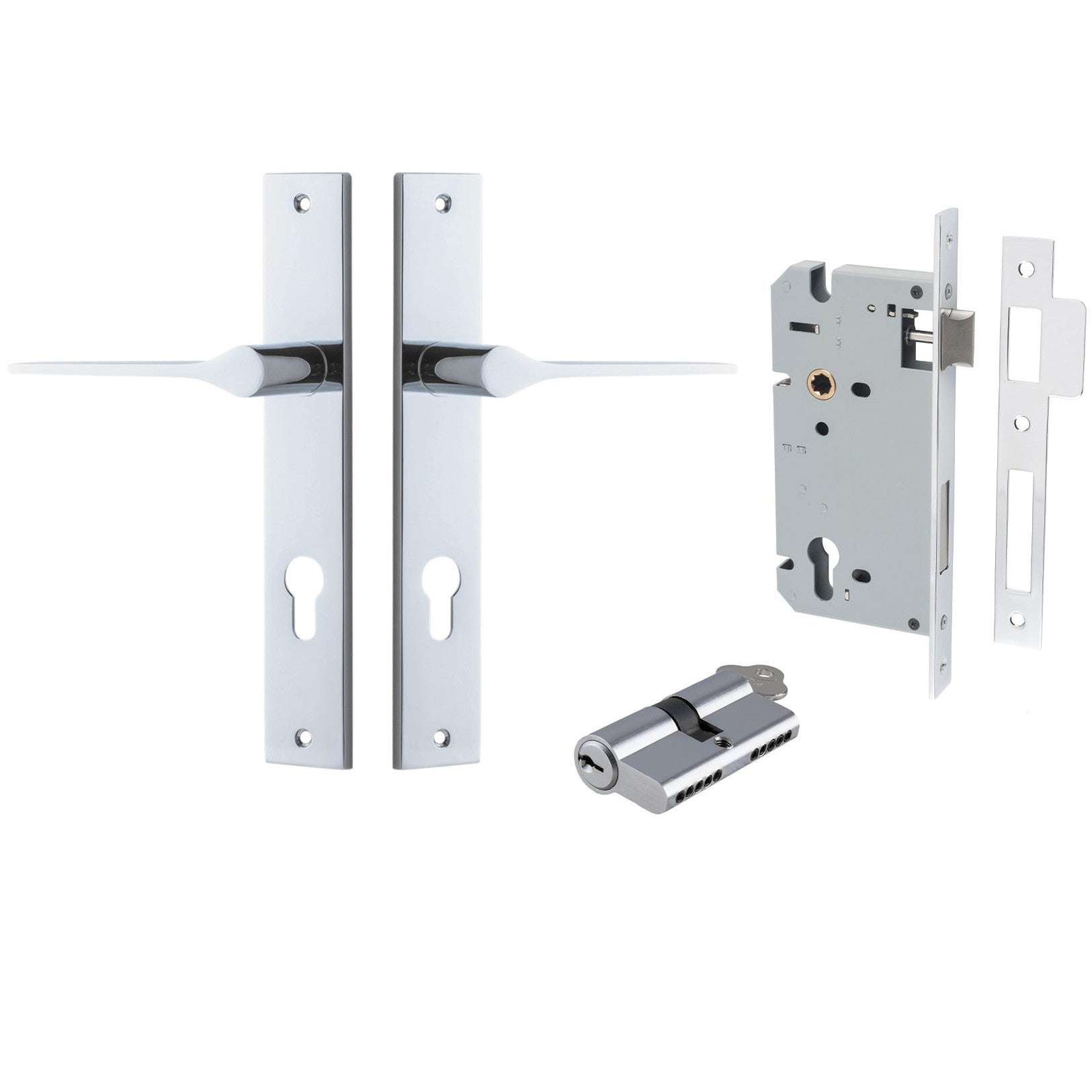 Iver Door Handle Como Rectangular Euro Pair Key/Key Polished Chrome Entrance Kit