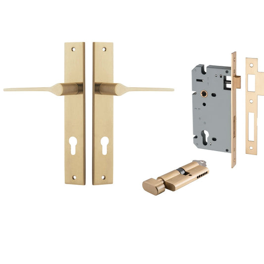 Iver Door Handle Como Rectangular Euro Pair Key/Thumb Brushed Brass Entrance Kit