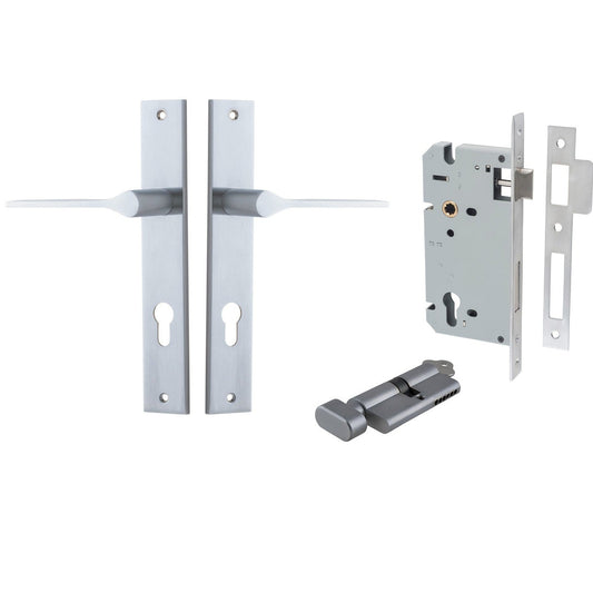 Iver Door Handle Como Rectangular Euro Pair Key/Thumb Brushed Chrome Entrance Kit