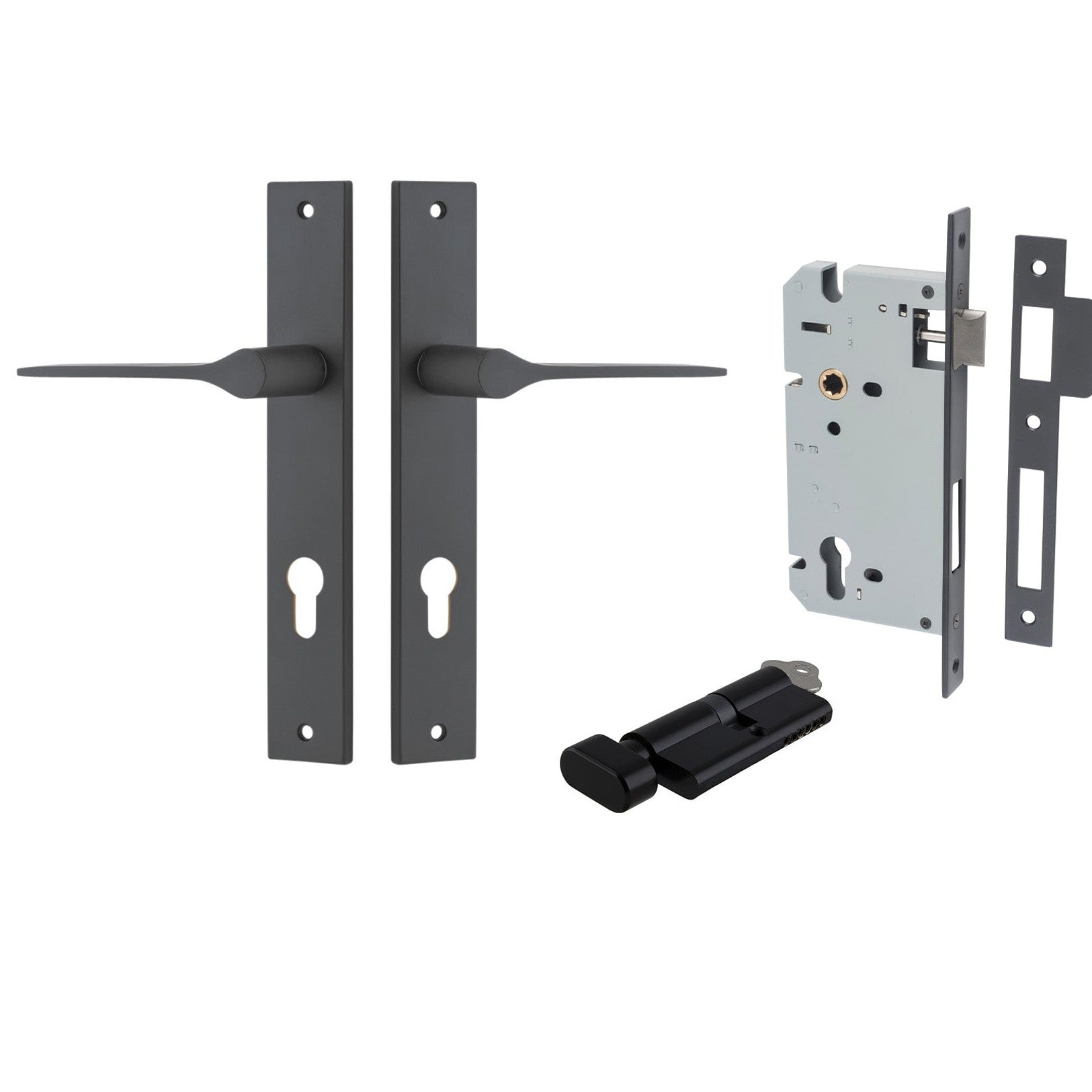 Iver Door Handle Como Rectangular Euro Pair Key/Thumb Matt Black Entrance Kit