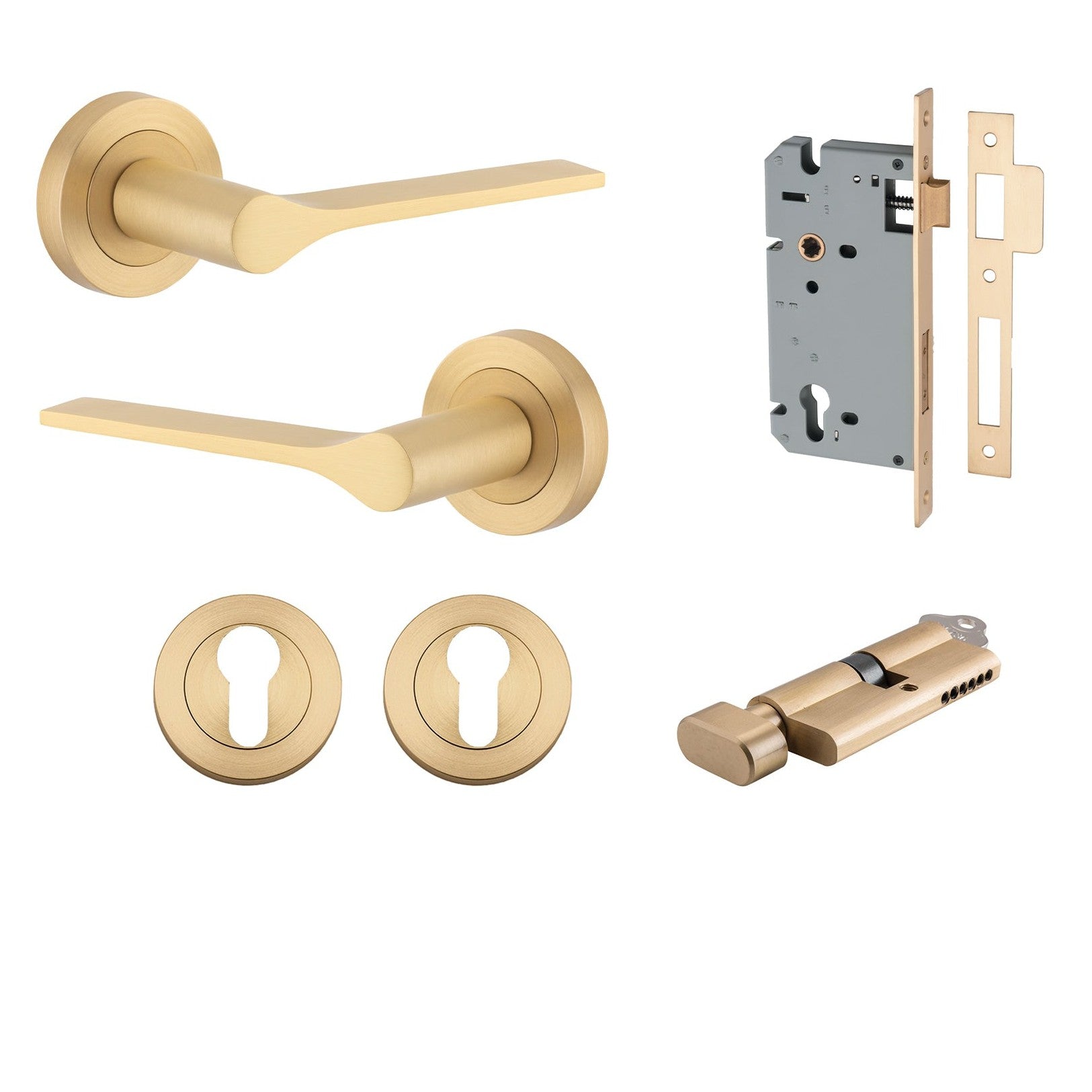 Iver Door Handle Como Rose Round Pair Key/Thumb Brushed Brass Entrance Kit