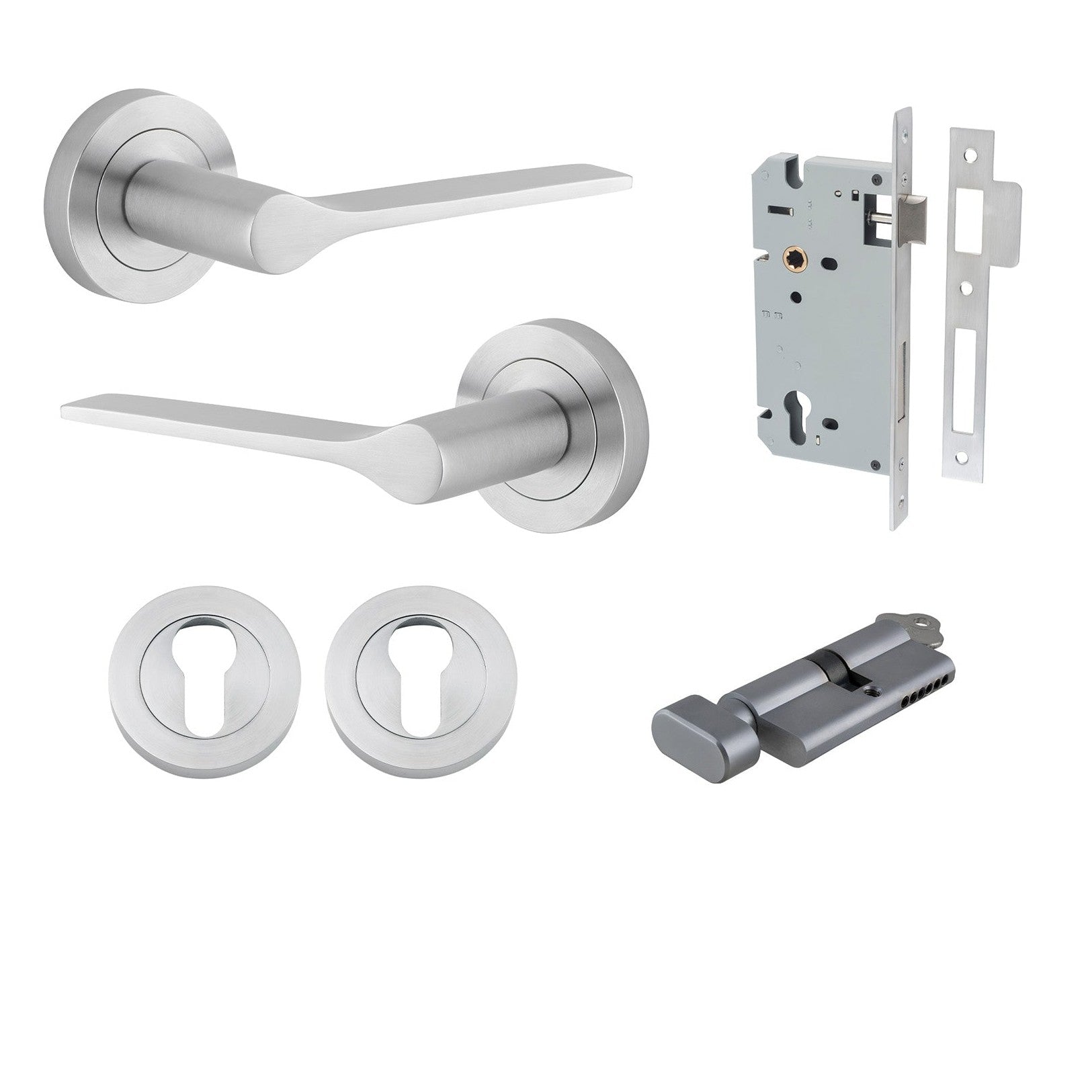 Iver Door Handle Como Rose Round Pair Key/Thumb Brushed Chrome Entrance Kit