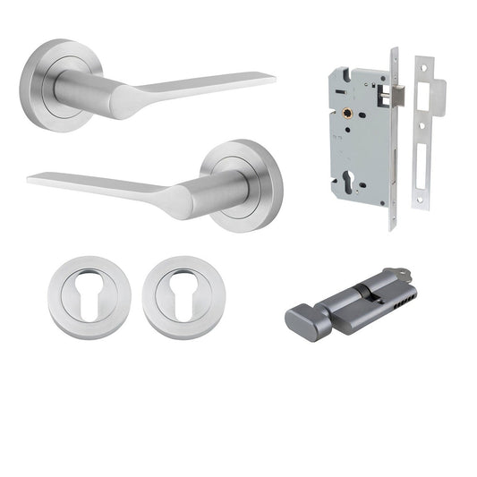 Iver Door Handle Como Rose Round Pair Key/Thumb Brushed Chrome Entrance Kit