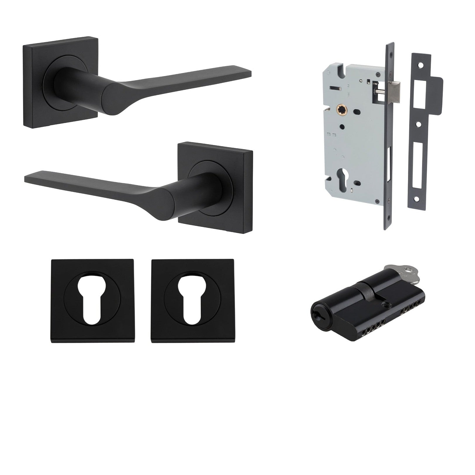 Iver Door Handle Como Rose Square Pair Key/Key Matt Black Entrance Kit