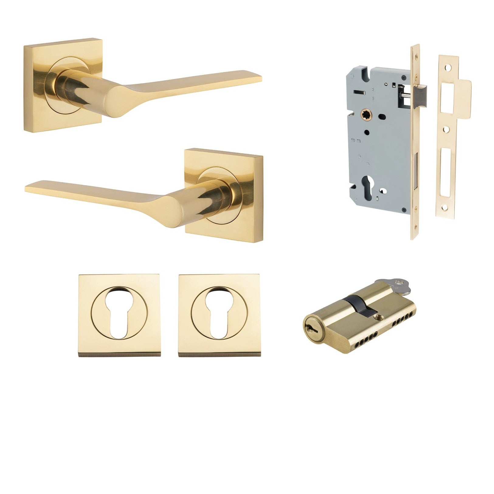 Iver Door Handle Como Rose Square Pair Key/Key Polished Brass Entrance Kit