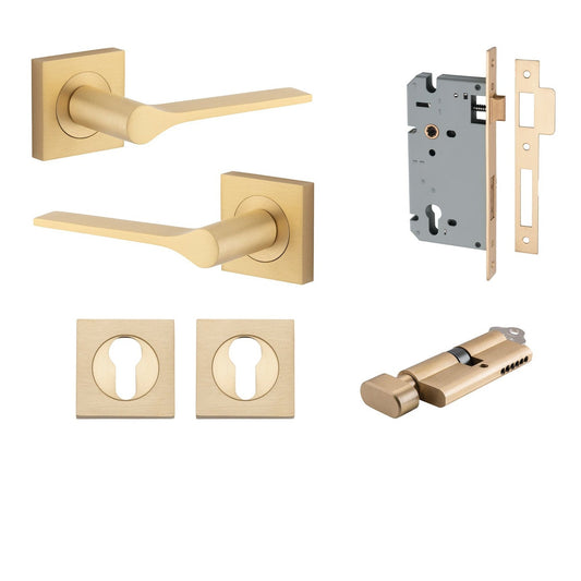 Iver Door Handle Como Rose Square Pair Key/Thumb Brushed Chrome Entrance Kit