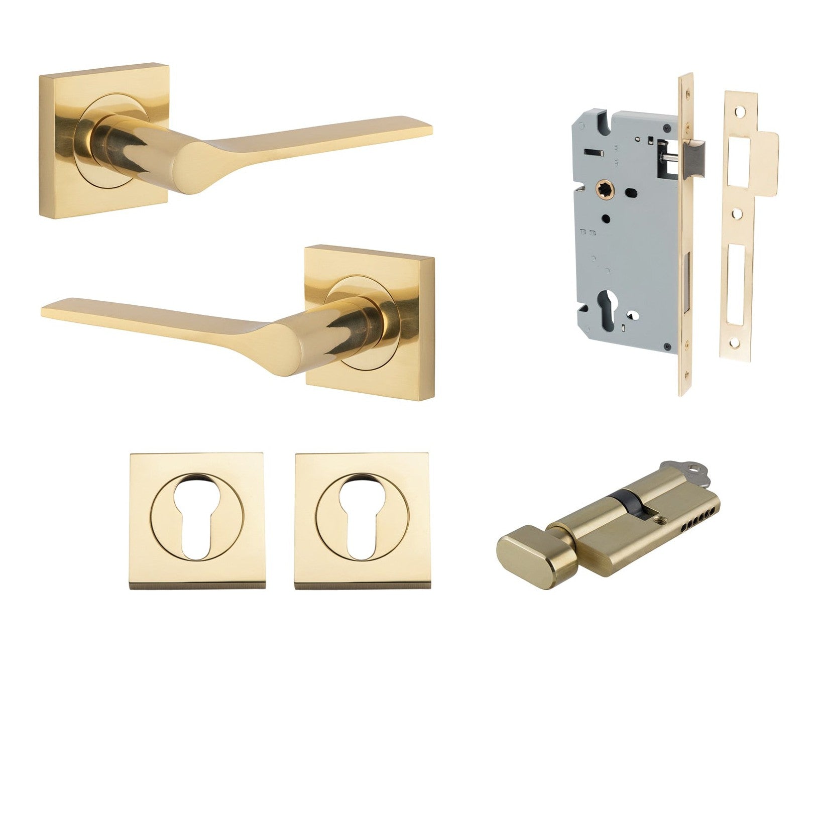 Iver Door Handle Como Rose Square Pair Key/Thumb Polished Brass Entrance Kit