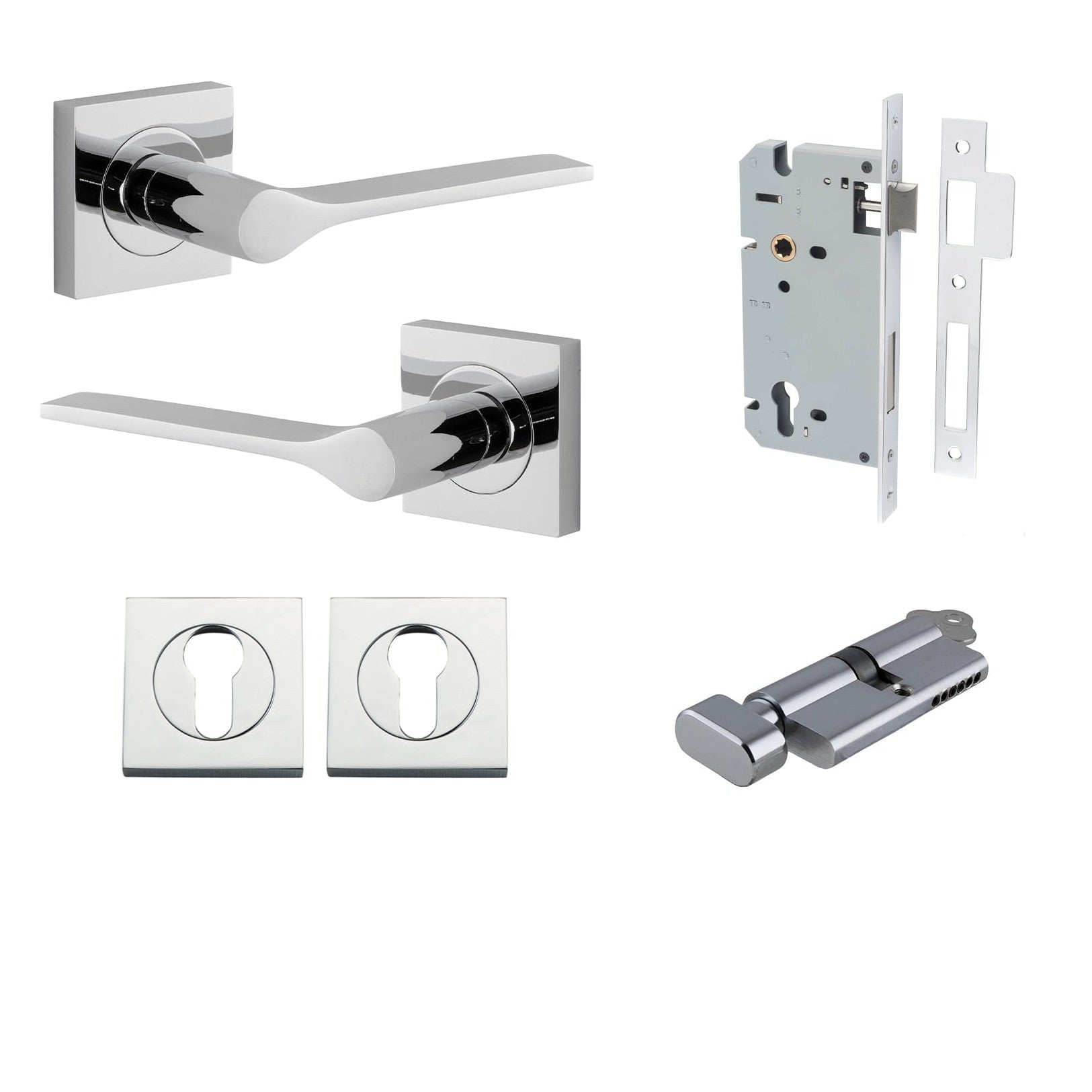 Iver Door Handle Como Rose Square Pair Key/Thumb Polished Chrome Entrance Kit