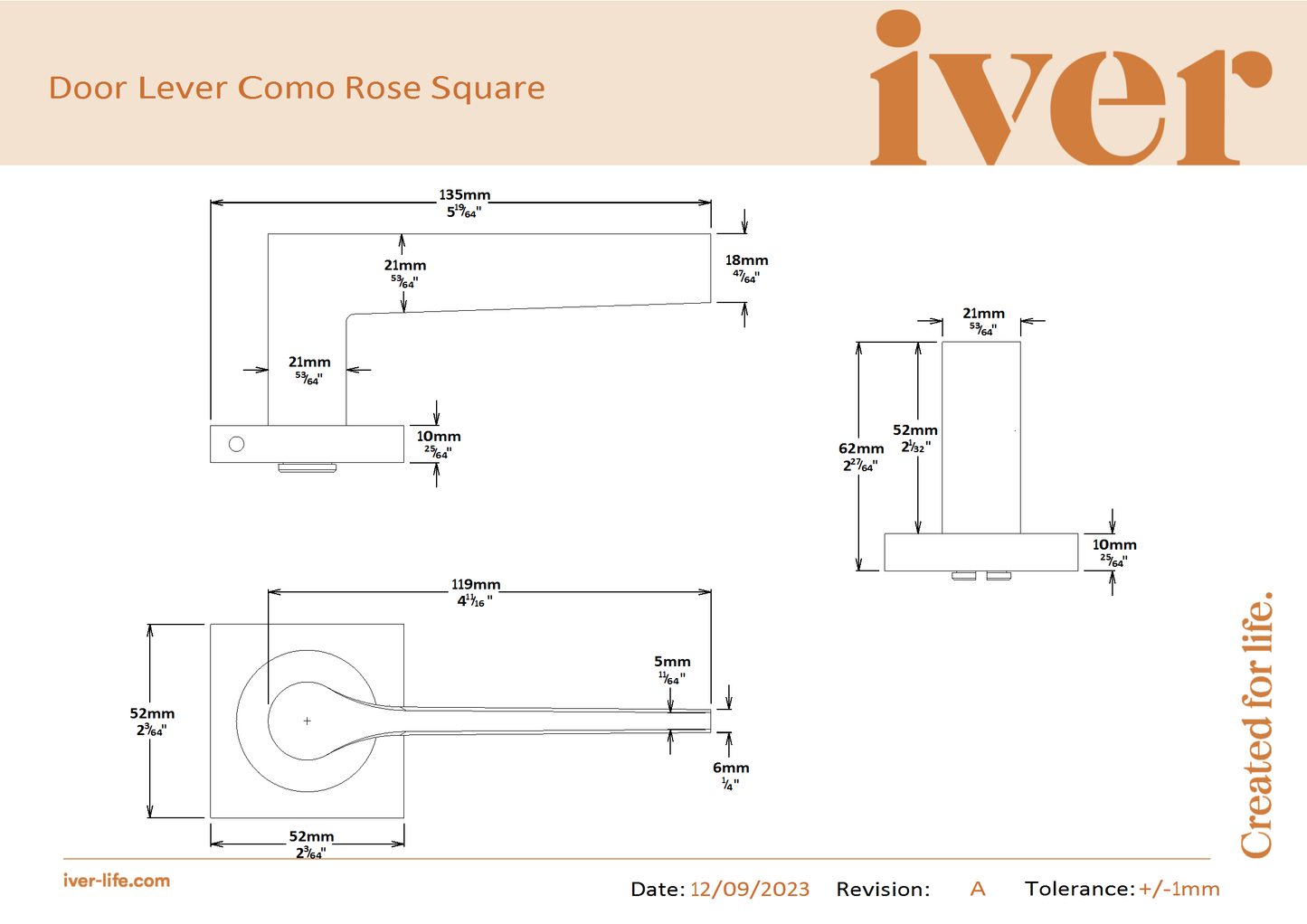 Iver Door Handle Como Rose Square Satin Nickel Passage Kit
