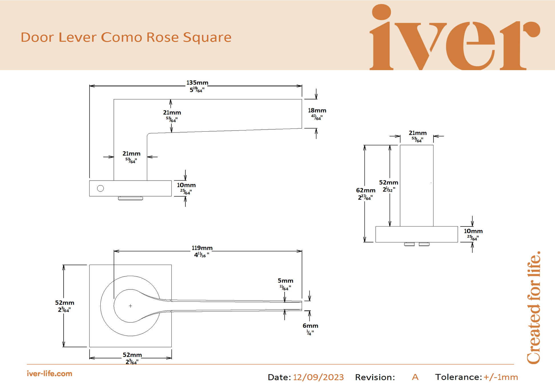 Iver Door Handle Como Rose Square Satin Nickel Passage Kit