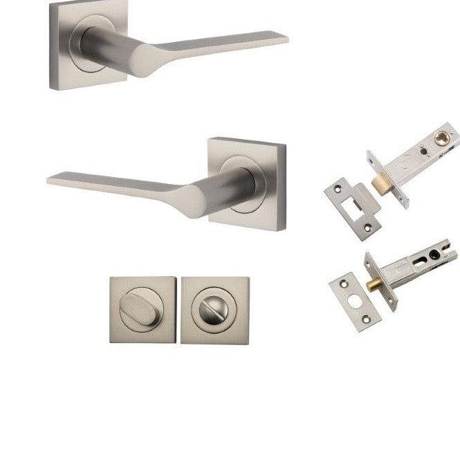 Iver Door Handle Como Rose Square Satin Nickel Privacy Kit