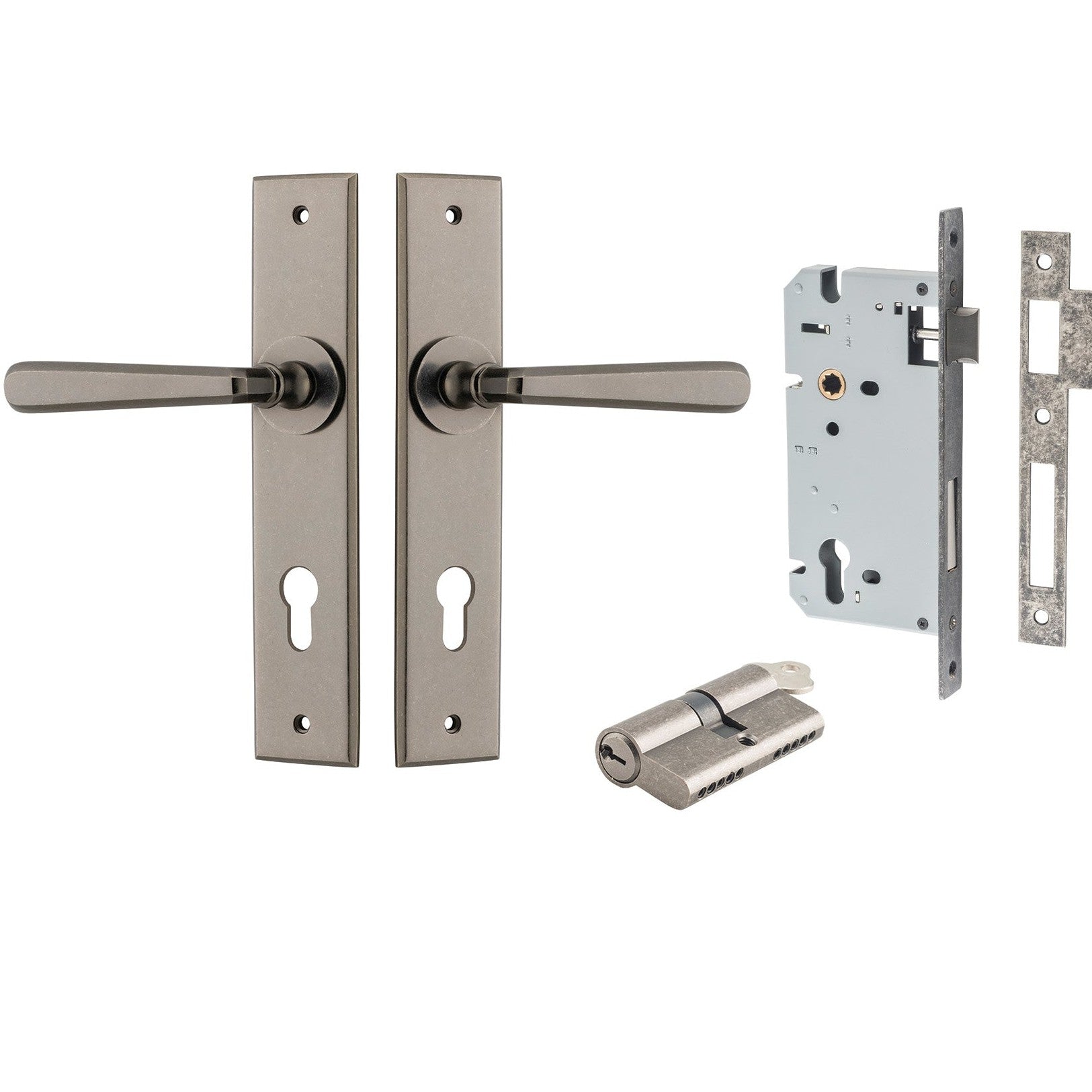 Iver Door Handle Copenhagen Chamfered Key/Key Distressed Nickel Entrance Kit