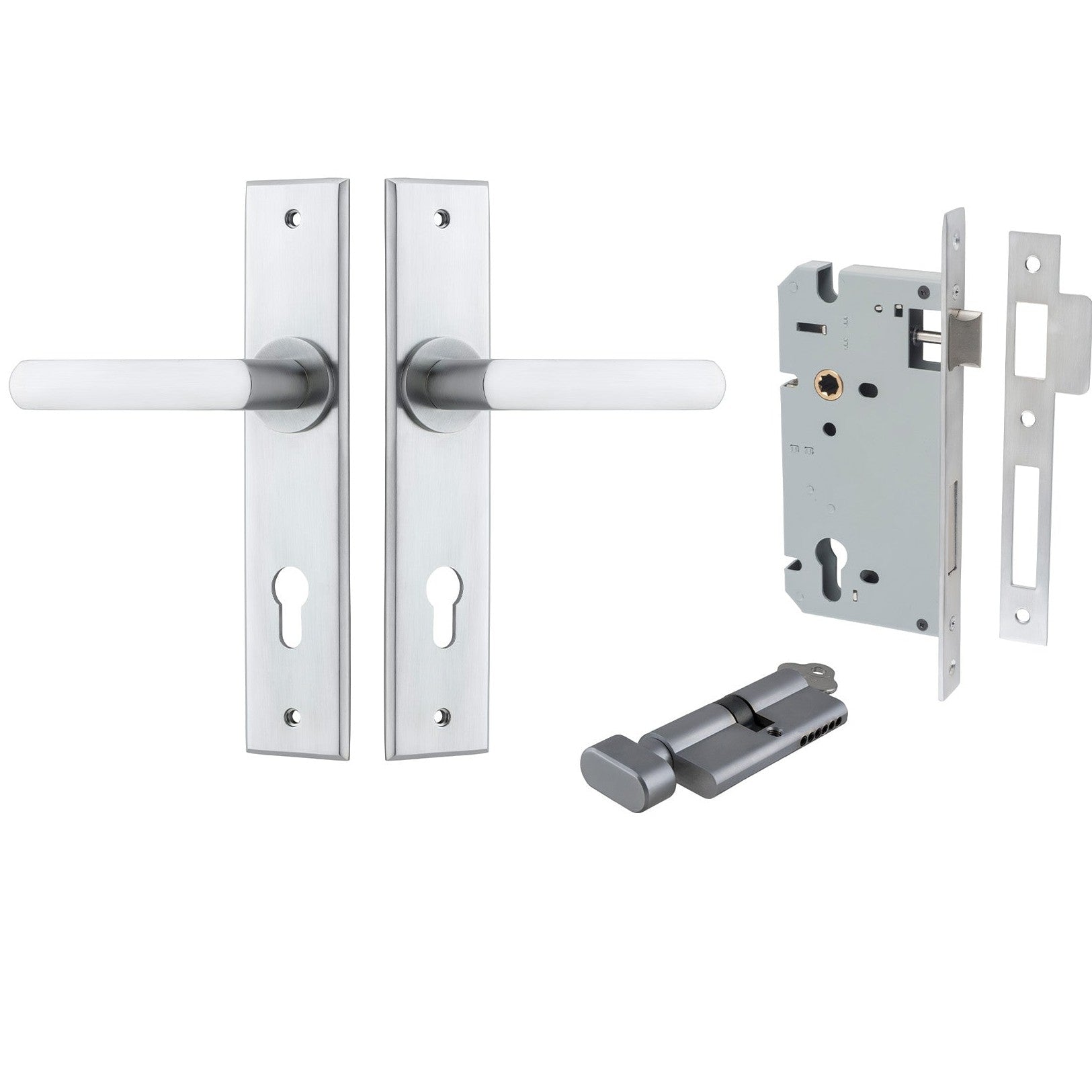 Iver Door Handle Copenhagen Chamfered Key/Thumb Brushed Chrome Entrance Kit