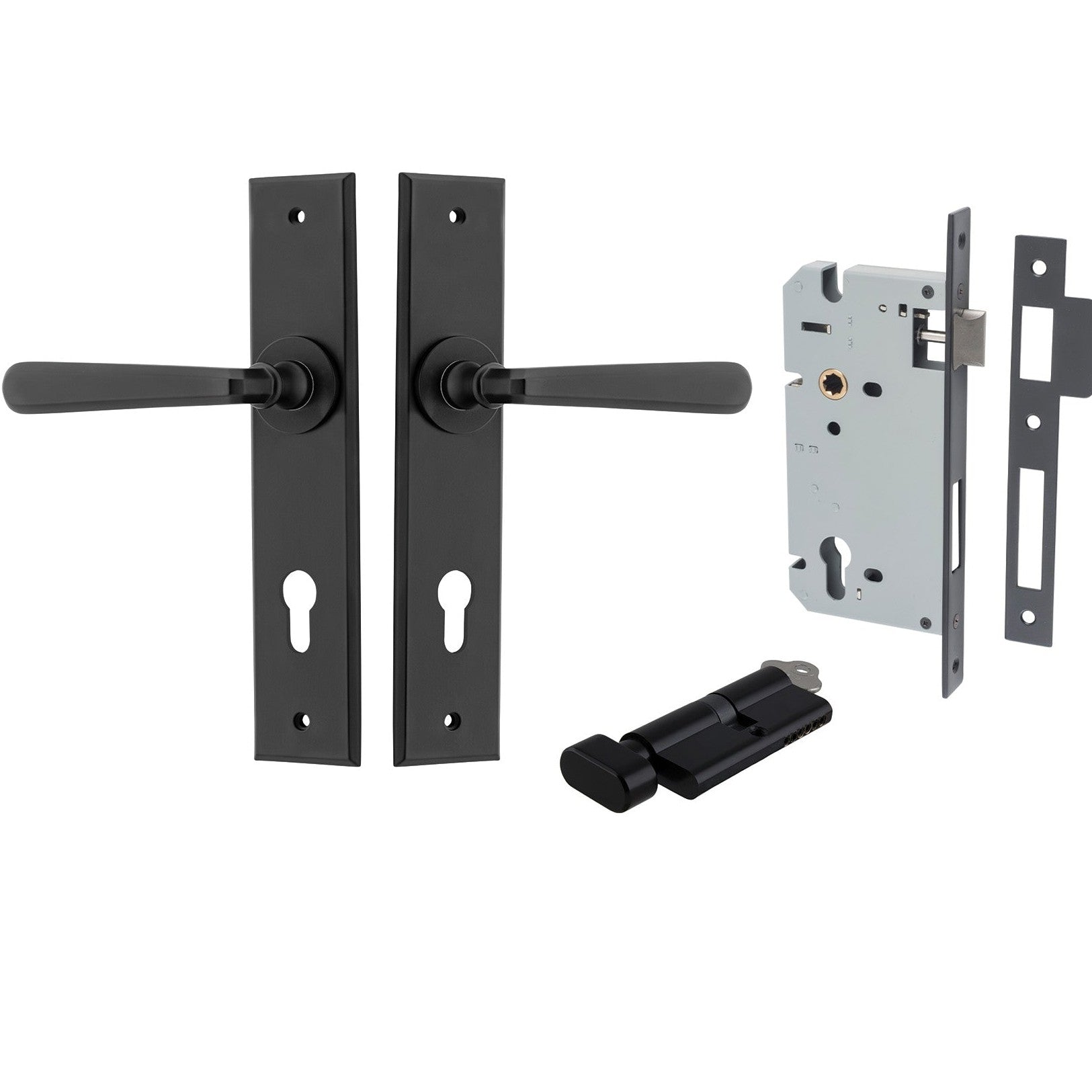 Iver Door Handle Copenhagen Chamfered Key/Thumb Matt Black Entrance Kit